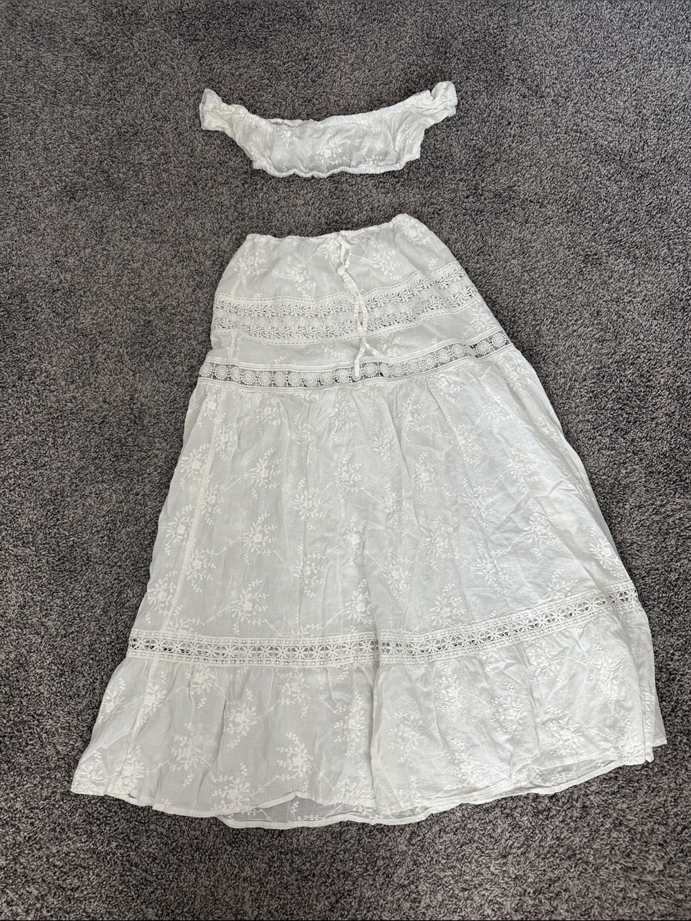 White Embroidered Boho Maxi Skirt